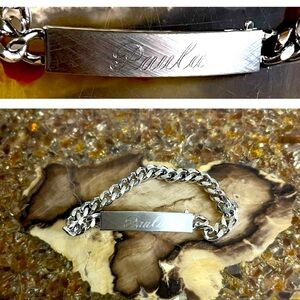 ‘PAULA’ Sterling Silver Band Chain Link Bracelet Engraved Vintage 70’s